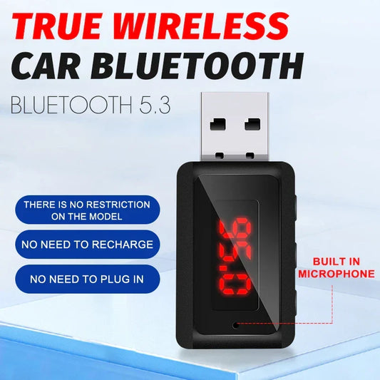 VAORLO Car Bluetooth 5.3 FM Transmitter USB Wireless Audio Adapter with MIC – Hands-Free Calling & Music for Car Audio