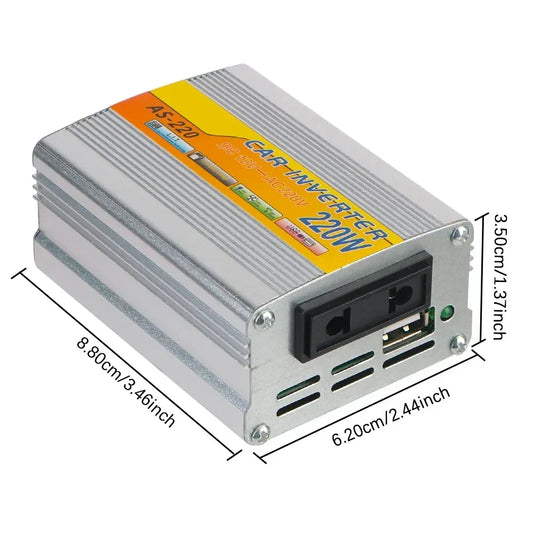 220W Car Power Inverter – 12V DC to 220V AC Converter with USB & Battery Clips