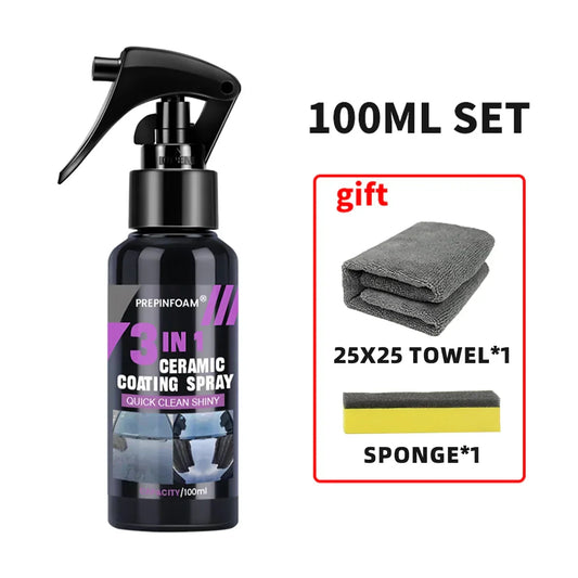3-in-1 Car Ceramic Liquid Coating Spray – Nano Crystal Hydrophobic Polish & Paint Protection Wax