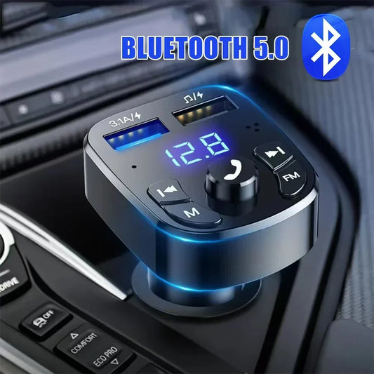 Car Hands-Free Bluetooth 5.0 FM Transmitter – MP3 Player & Dual USB Fast Charger