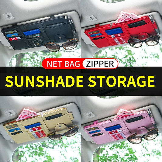 Car Sun Visor Pen & Business Card Holder – Organizer Storage Box with Sunglasses Clip